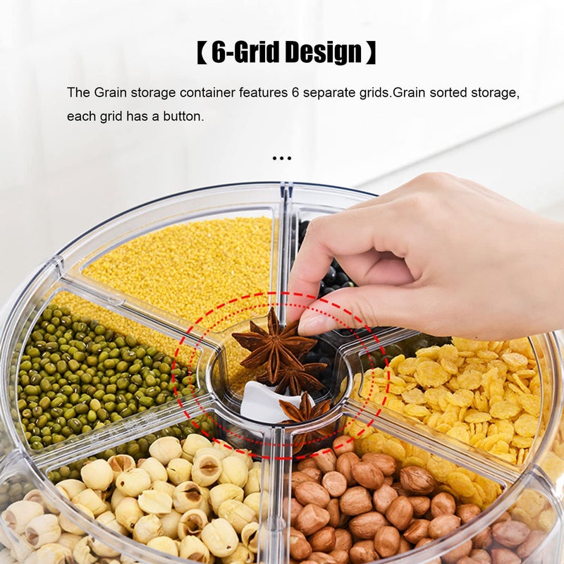 XIYAO 20Lbs large Grain dispenser 360°Rotating Rice Food Dispenser 6 Grids rice container rotatable Beans Containers Storage with Sealed lid for Peanut Barley Millet and Cereal - Image 3
